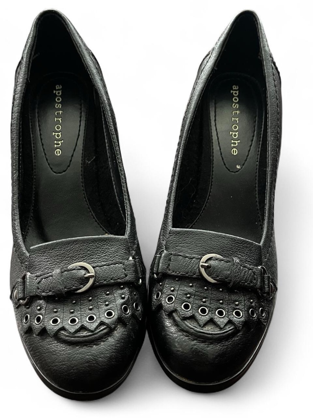 Apostrophe Black Leather Rivet Heels